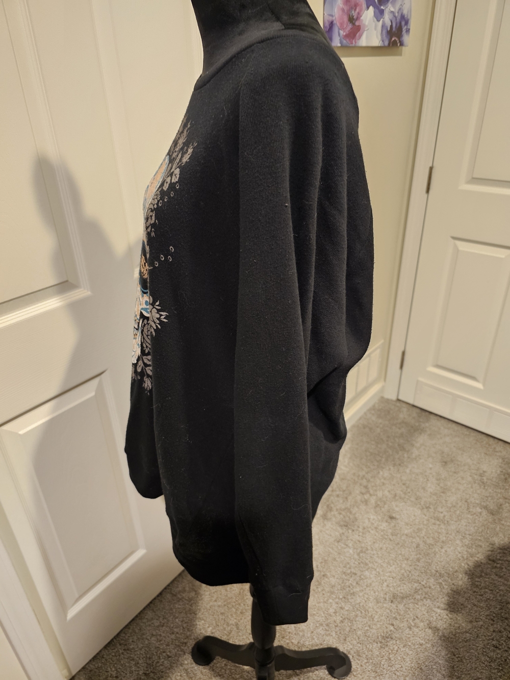 torrid Black Crewneck Sweater with Blue and Cream Sugar Skull - Picture 2 of 4